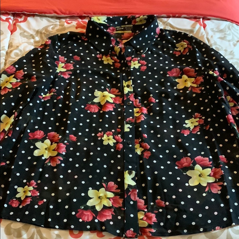 NWOT SHEIN Black Floral Polka Dot Blouse
